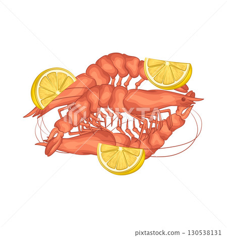 Illustration of shrimp with lemon slice 130538131