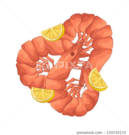 Illustration of shrimp with lemon slice 130538133