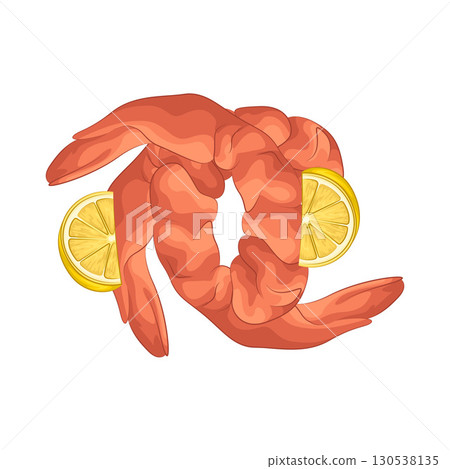 Illustration of shrimp with lemon slice 130538135