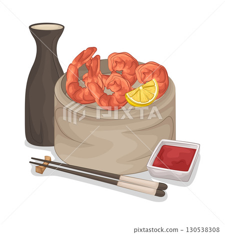 Illustration of shrimp with sauce  130538308