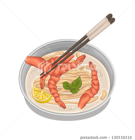 Illustration of shrimp noodle soup 130538310