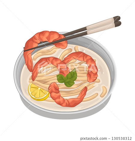 Illustration of shrimp noodle soup 130538312