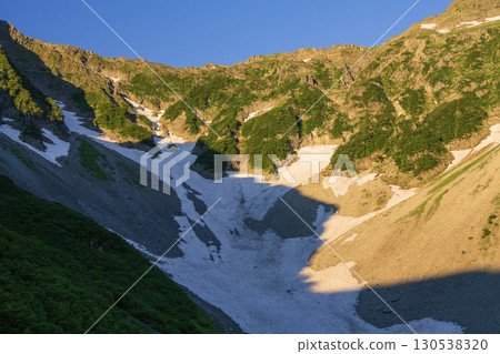 View of the large snowfields of Karasawa in summer View of the large snowfields of Karasawa in summer 130538320