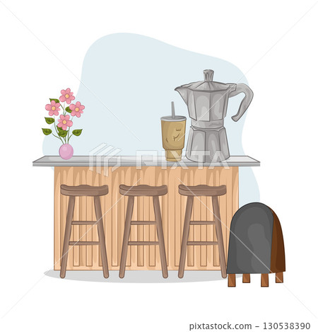 Illustration of bar table combined with bar stools Illustration of bar table combined with bar stools 130538390