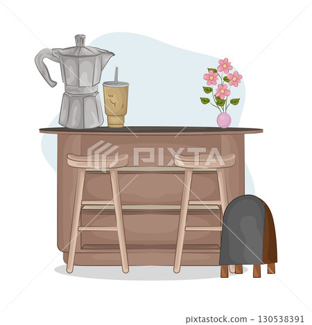 Illustration of bar table combined with bar stools Illustration of bar table combined with bar stools 130538391