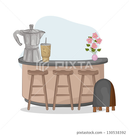 Illustration of bar table combined with bar stools Illustration of bar table combined with bar stools 130538392