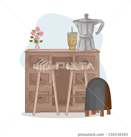 Illustration of bar table combined with bar stools Illustration of bar table combined with bar stools 130538393
