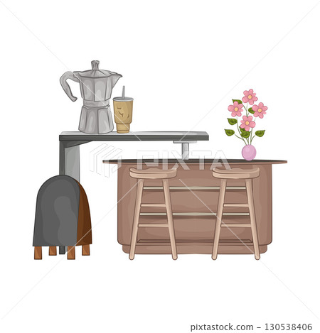 Illustration of bar table combined with bar stools Illustration of bar table combined with bar stools 130538406
