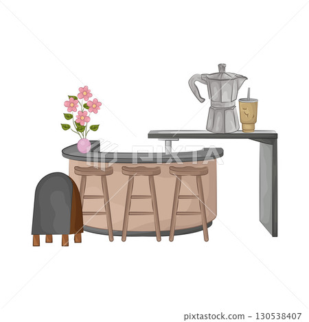 Illustration of bar table combined with bar stools 130538407