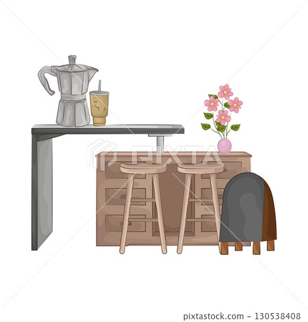 Illustration of bar table combined with bar stools Illustration of bar table combined with bar stools 130538408