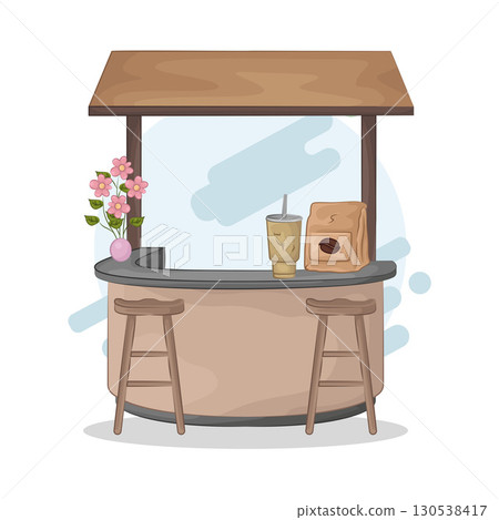 Illustration of bar table combined with bar stools 130538417