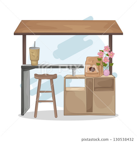 Illustration of bar table combined with bar stools 130538432