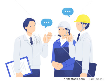 一名經理和工人在建築工地進行諮詢的向量圖示 130538440