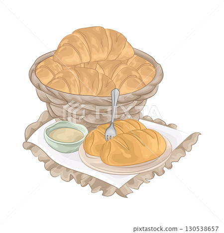 Illustration of Bread in basket 130538657