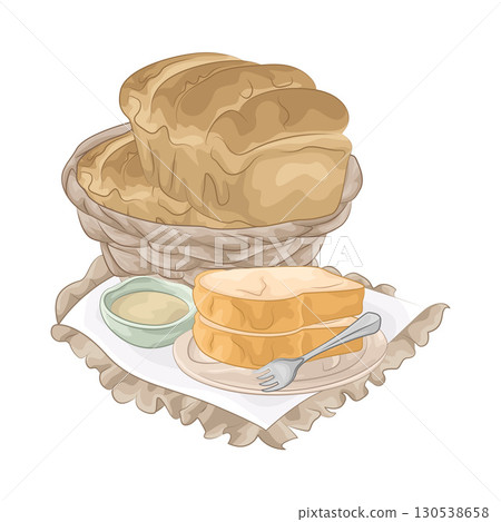 Illustration of Bread in basket 130538658