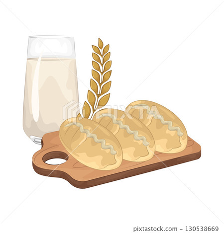 Illustration of Bread with a glass of milk 130538669