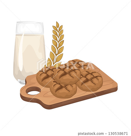 Illustration of Bread with a glass of milk 130538671