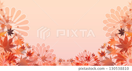 秋天的落葉和菊花背景 130538810