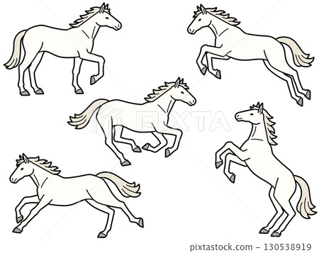 帶有輪廓的各種姿勢的白馬插圖集 130538919