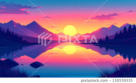 sunset over the lake 130539335