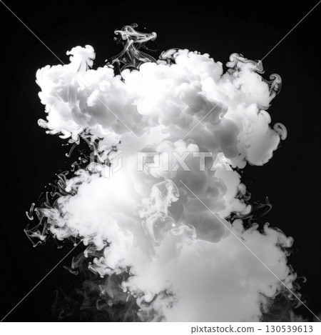 Dramatic White Smoke Cloud Explosion on Black Background as Abstract Art 130539613