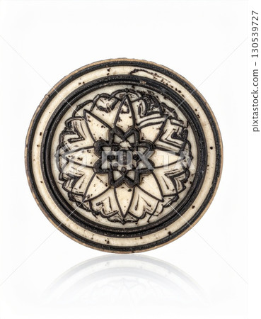 Ornate Circular Decorative Design with Black and White Floral Pattern Isolated Ornate Circular Decorative Design with Black and White Floral Pattern Isolated 130539727