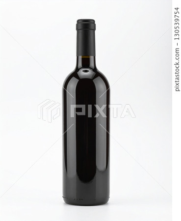 Elegant Dark Red Wine Bottle with Black Cap on White Background 130539754