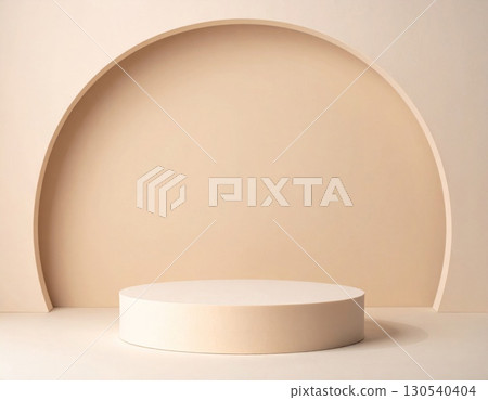 Elegant Beige Cylinder Podium in a Minimal Geometric Interior Setting 130540404