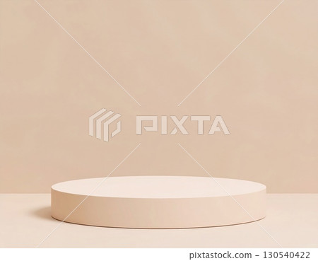 Minimalist Beige Pedestal Podium Platform on Light Background for Product Display and Abstract Presentation 130540422
