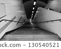 Subway entrance: Long staircase leading down to "Sapporo Subway Shin-Sapporo Station" in black and white 130540521