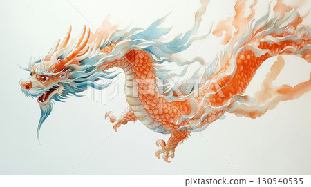 Vibrant watercolor painting of traditional Chinese dragon in pastel tones, featuring flowing blue and orange scales Vibrant watercolor painting of traditional Chinese dragon in pastel tones, featuring flowing blue and orange scales 130540535