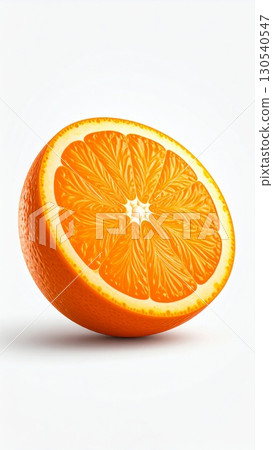 Close Up of a Sliced Orange Half with Juicy Pulp on a White Background 130540547