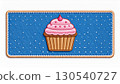 Embroidered Pink Cupcake with Cherry Topping on Blue Dotted Rectangle Patch Illustration 130540727
