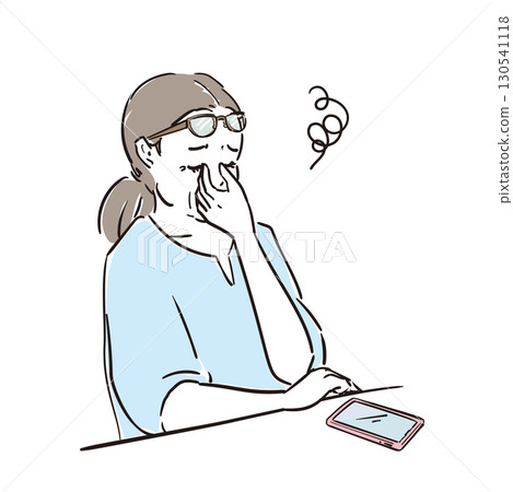 Senior adult woman in poor health, tired eyes, dry eyes 130541118