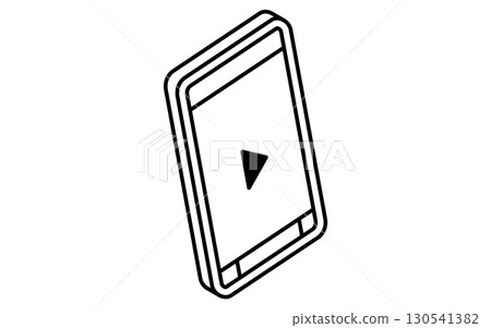 Online learning, simple isometric line drawing illustration of a smartphone with a video play button, black and white Online learning, simple isometric line drawing illustration of a smartphone with a video play button, black and white 130541382