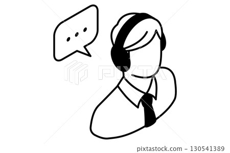 Online learning, simple isometric line icon of a male teacher wearing headphones, black and white Online learning, simple isometric line icon of a male teacher wearing headphones, black and white 130541389