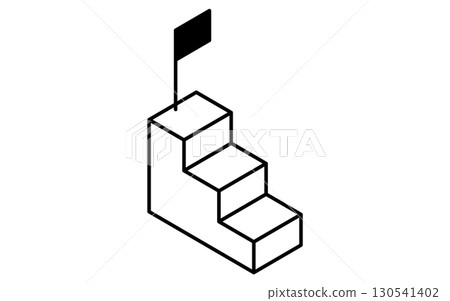 在線學習,上台階,帶旗幟的樓梯,簡單的等距線條藝術圖標,黑白 在線學習,上台階,帶旗幟的樓梯,簡單的等距線條藝術圖標,黑白 130541402