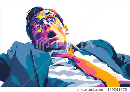 一名男子表現出爆炸性驚訝表情的流行插圖 130541678