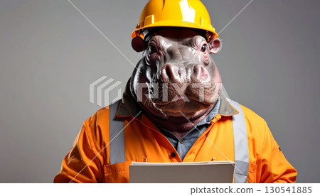 Construction workers in hard hats are focused on a job Construction workers in hard hats are focused on a job 130541885