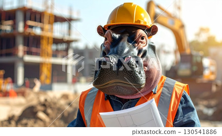 Construction workers in hard hats are focused on a job Construction workers in hard hats are focused on a job 130541886