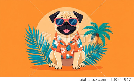 Young woman with her cute pug puppy, a funny black and white portrait 130541947