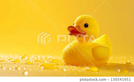 A bright yellow rubber duck floats playfully in a bathtub, a classic toy for a child's bath time fun A bright yellow rubber duck floats playfully in a bathtub, a classic toy for a child's bath time fun 130541951