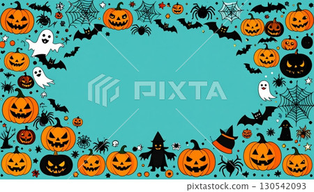 Autumn background with a spooky pumpkin and bats illustration for a Halloween celebration Autumn background with a spooky pumpkin and bats illustration for a Halloween celebration 130542093