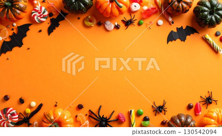 A Halloween pumpkin frame with a floral pattern and leaf illustrations, a festive fall decoration perfect for a holiday card A Halloween pumpkin frame with a floral pattern and leaf illustrations, a festive fall decoration perfect for a holiday card 130542094
