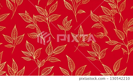 Elegant gold floral pattern and red Christmas holiday seamless vector texture with vintage antique ornament design 130542210