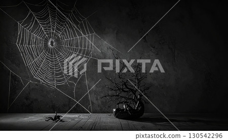 A delicate morning dew on a spider's intricate, nature-made cobweb 130542296