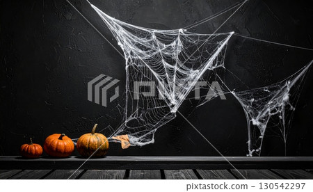 A delicate morning dew on a spider's intricate, nature-made cobweb A delicate morning dew on a spider's intricate, nature-made cobweb 130542297