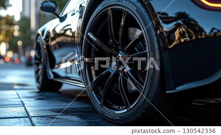 A classic chrome wheel with a vintage-style tire on an automobile A classic chrome wheel with a vintage-style tire on an automobile 130542336