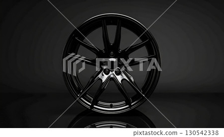 A classic chrome wheel with a vintage-style tire on an automobile 130542338