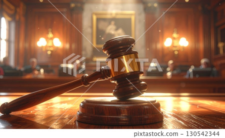 A judge's wooden gavel and law books symbolize courtroom authority and the concept of legal justice A judge's wooden gavel and law books symbolize courtroom authority and the concept of legal justice 130542344